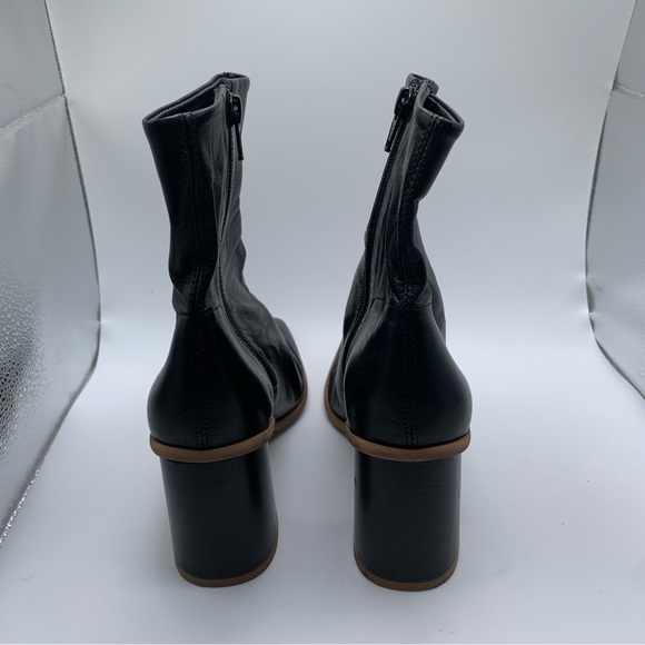 Free People Sienna Ankle Boot black leather heel square toe size 37 6-6.5 1516 - Picture 5 of 10